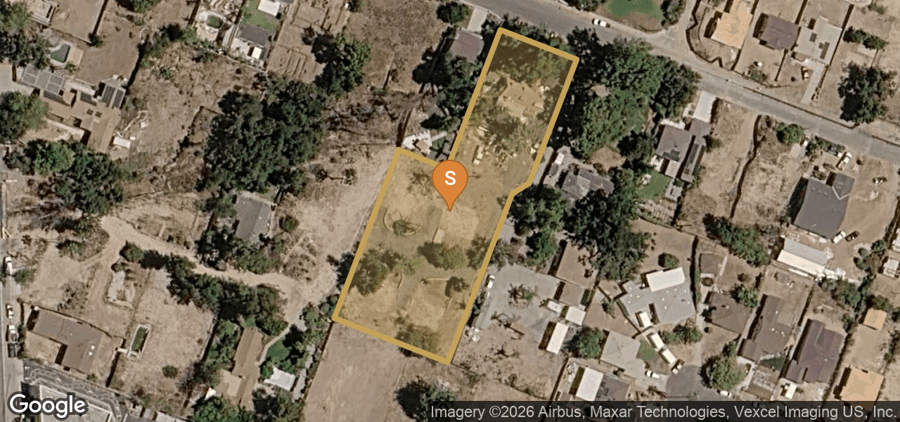 Google satellite aerial of 536 W Palm Street, Altadena, with the 45,000 SF parcel outlined in gold